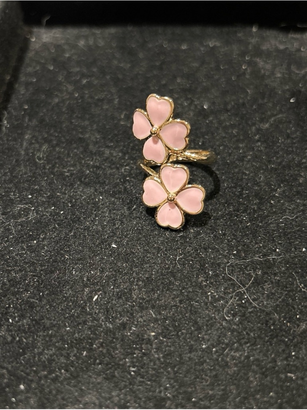 Gold-Tone Pink Enamel Floral Ring - Women's Jewelry (adjustable)